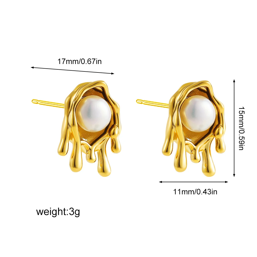 Creative Stainless Steel Gold Plated Stud Earring Personality Dripping Honey Freshwater Pearl Earrings for Women Fashion Jewelry 13 Saa708d5b4ac044e3bba552455c9e1aa9r
