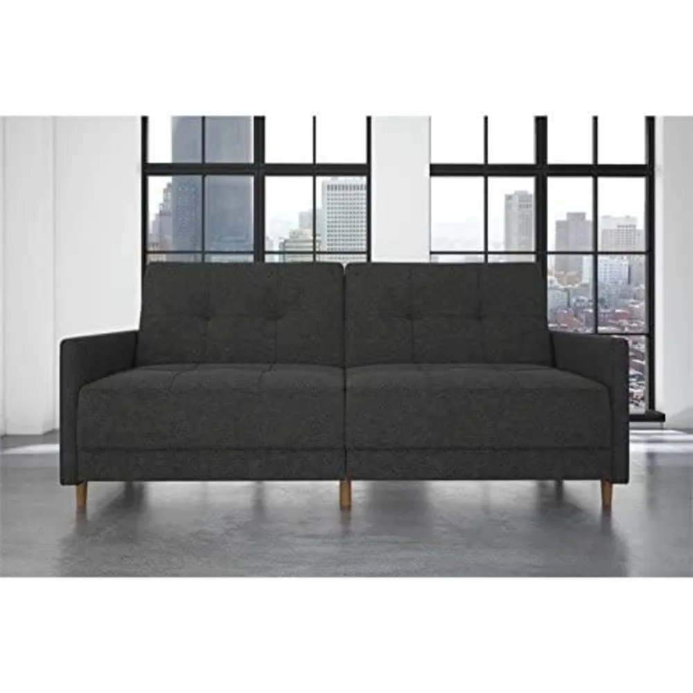 

Living Room Sofa Coil Futon Sofa Bed Couch With Mid Century Modern Design - Grey Linen Living Room Sofas for Home Furniture