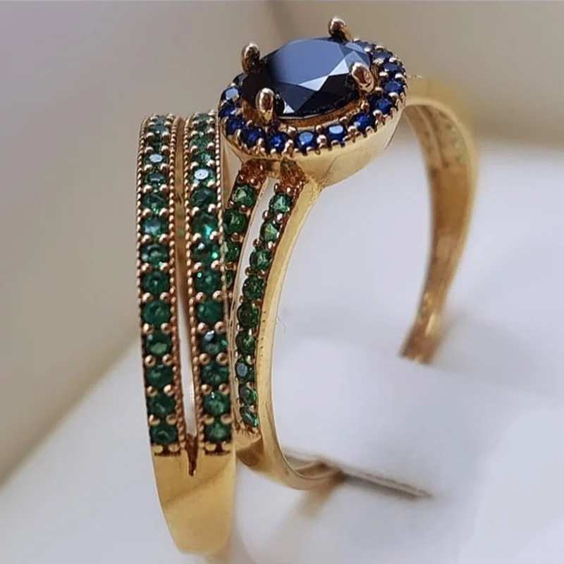 2pcs/set Luxury 18k Gold Filled Set Black Zircon Ring Fashion Wax Set Green Zircon Ladies Engagement Wedding Set Ring
2pcs/set Luxury 18k Gold Filled Set Black Zircon Ring Fashion Wax Set Green Zircon Ladies Engagement Wedding Set Ring