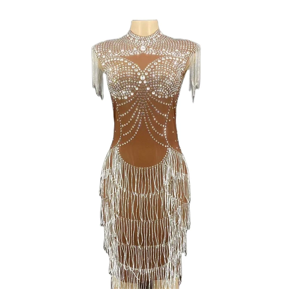 Khaki Shining Crystal Rhinestones Tassel Sexy Dress For Women Evening Party Clothing Stage Singer Costumes Party Prom Wears
Khaki Shining Crystal Rhinestones Tassel Sexy Dress For Women Evening Party Clothing Stage Singer Costumes Party Prom Wears