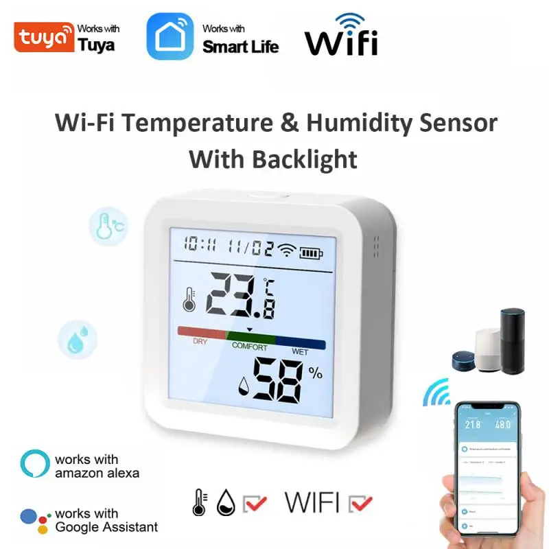 Датчик влажности и температуры Tuya с Wi-Fi, гигрометр, термометр с подсветкой для умного дома, с поддержкой Alexa и Google Assistant
Датчик влажности и температуры Tuya с Wi-Fi, гигрометр, термометр с подсветкой для умного дома, с поддержкой Alexa и Google Assistant