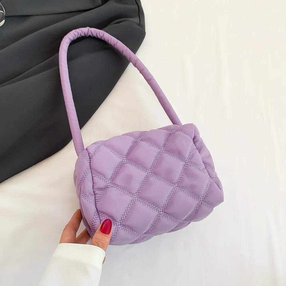 

Nylon Small Tote Bags Women Shoulder Bag Quilted Rhombic Lattice Fashion Casual Solid Color Elegant Designer Handbags