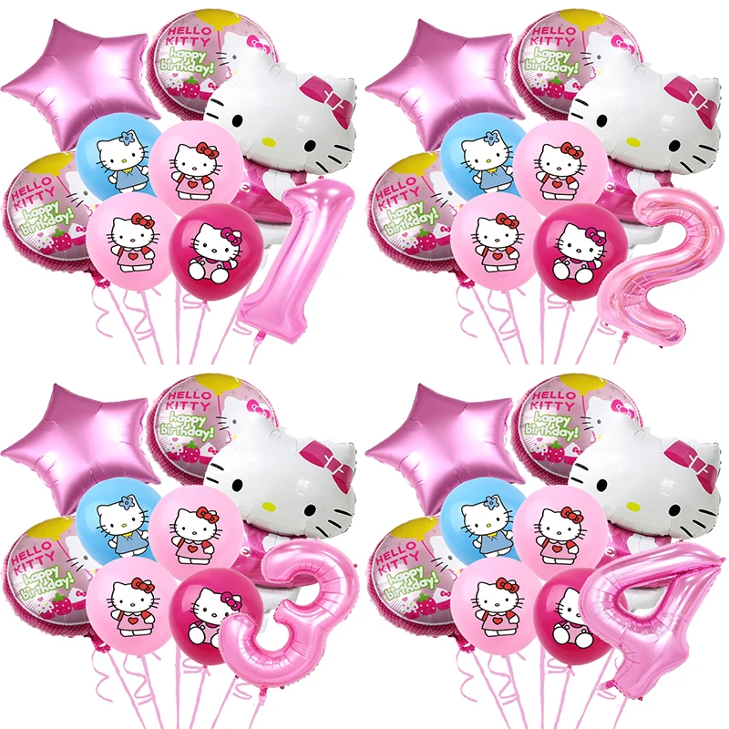 

Cute Hello KT Foil Balloons Set 32'' 1-9years Latex Cat Globlos Girls Birthday Party Decoration Cartoon Pink Kitty Balloon Decor