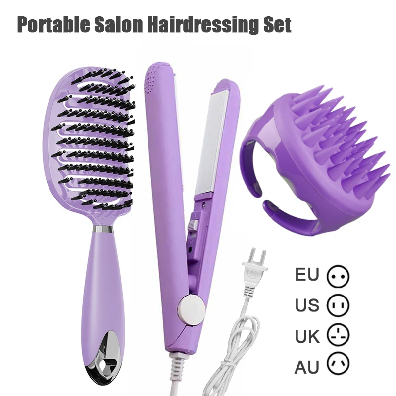 

3PCS Salon Hairdressing Tools Set Scalp Massage Comb Hollow Out Hair Straightener Curling Iron Shampoo Massage Brush For Bath