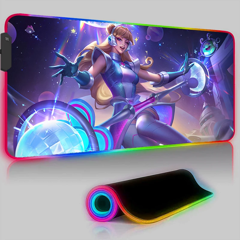 

League Of Legends Lux Mouse Pad RGB Computer Gaming Accessories Keyboard Rug Large Anime Girl Desk Mat LED Laptop Gamer Mousepad