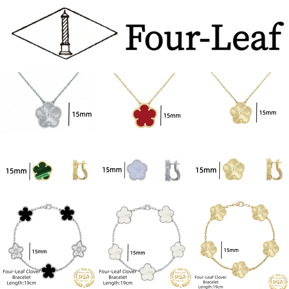 S925 Colorfast Simple Plant Four-leaf Flower Bracelet Necklace Earrings Jewelry Ladies Four-leaf Clover
S925 Colorfast Simple Plant Four-leaf Flower Bracelet Necklace Earrings Jewelry Ladies Four-leaf Clover