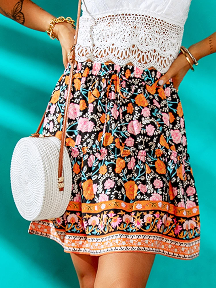 KHALEE YOSE Boho Black Floral Print Mini Skirt Elastic Waist Drawstring A-line High Waist Vintage Chic Ladies Summer Skirt Falda
KHALEE YOSE Boho Black Floral Print Mini Skirt Elastic Waist Drawstring A-line High Waist Vintage Chic Ladies Summer Skirt Falda