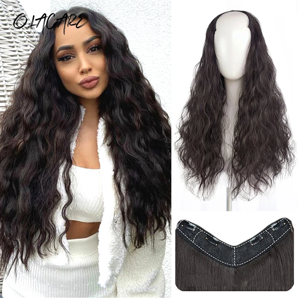 

Women's V-Shaped Long Water Wavy Hair Extension Synthetic Wig Layered Hair Extension Hair Pad Fluffy Top Increase Hair Volume