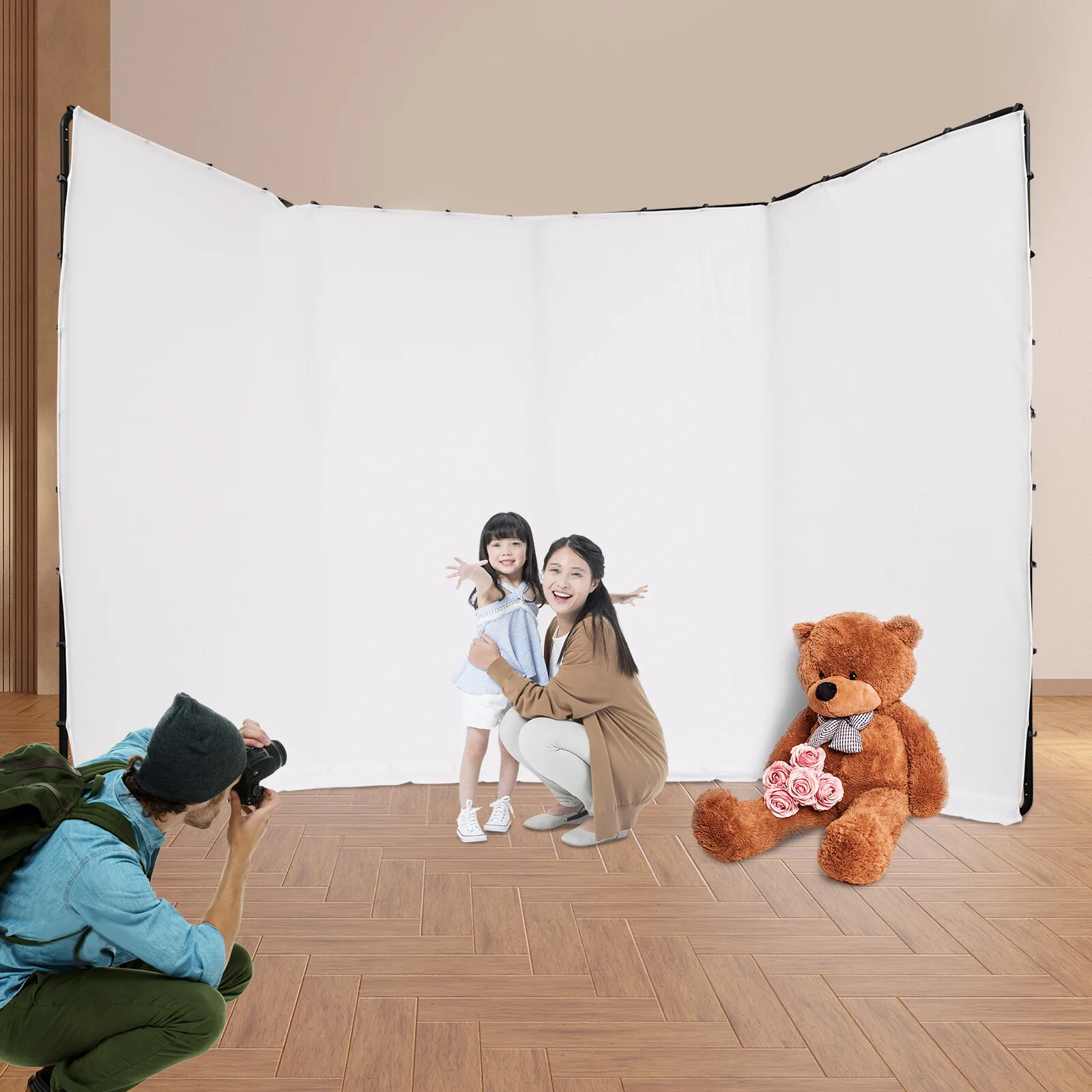 13.12*7.87ft Photography Backdrop Stand White Cloth Kit For Photo Studio Background Decor 13.12*7.87ft Photography Backdrop Stand White Cloth Kit For Photo Studio Background Decor