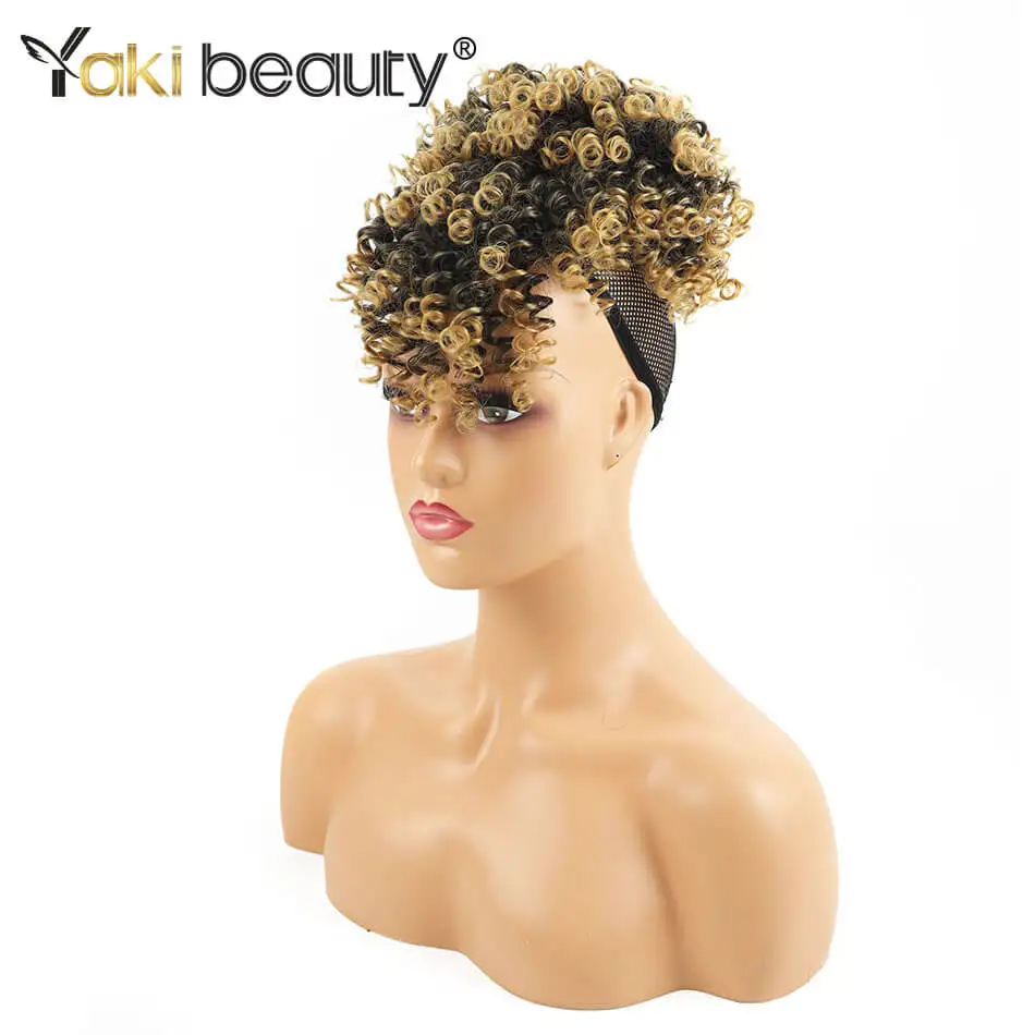 Chignon Kinky Curly Hair Bun for Women Afro Puff Drawstring Ponytail with Bangs Updo Hair Ponytail Clip In Extension
Chignon Kinky Curly Hair Bun for Women Afro Puff Drawstring Ponytail with Bangs Updo Hair Ponytail Clip In Extension