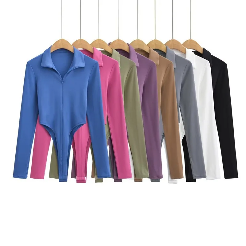 Women Turn-down Collar Long Sleeve Zipper Turtleneck Skinny Green Khaki Brown Rose White Purple Blue Grey Black Bodysuit
Women Turn-down Collar Long Sleeve Zipper Turtleneck Skinny Green Khaki Brown Rose White Purple Blue Grey Black Bodysuit
