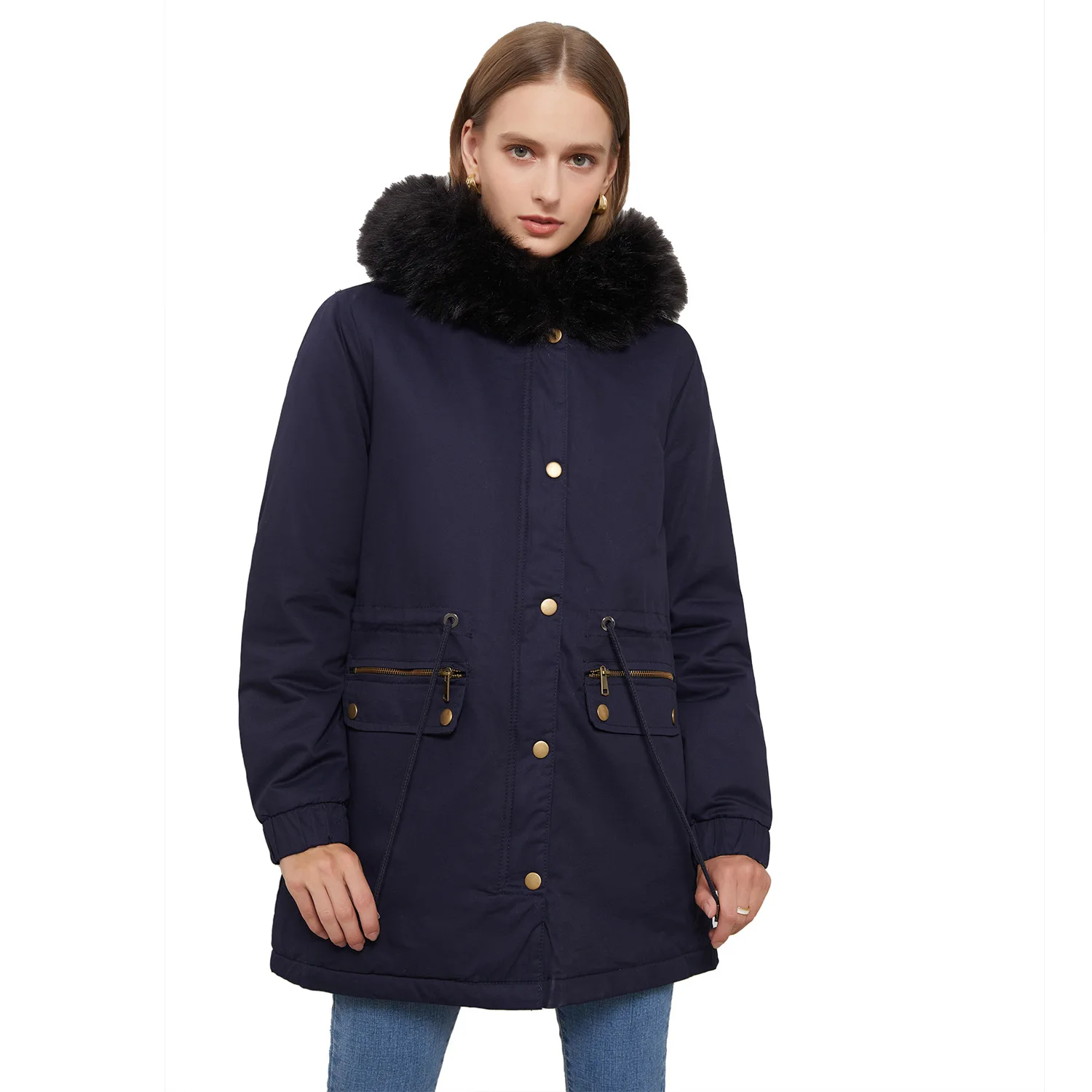 

PULABO Autumn Winter Parka Coat Women Velvet Cotton Jacket With Faux Fur Collar Hooded Warm Outerwear Loose Cotton Coat