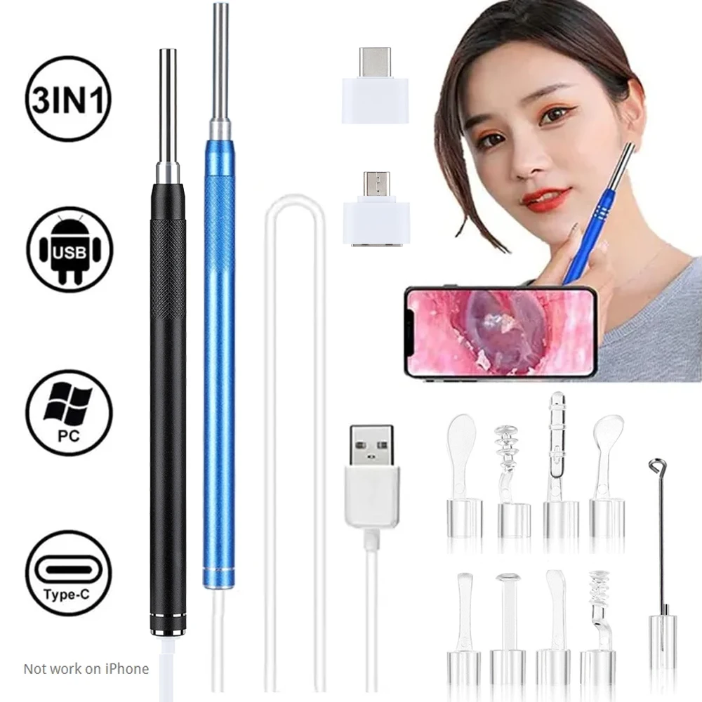 3 in 1 USB 3.5MM HD Visual Ear Endoscope Veterinary Otoscope Ear Wax Cleaning Inspection Camera Tools for Android Phone PC
3 in 1 USB 3.5MM HD Visual Ear Endoscope Veterinary Otoscope Ear Wax Cleaning Inspection Camera Tools for Android Phone PC