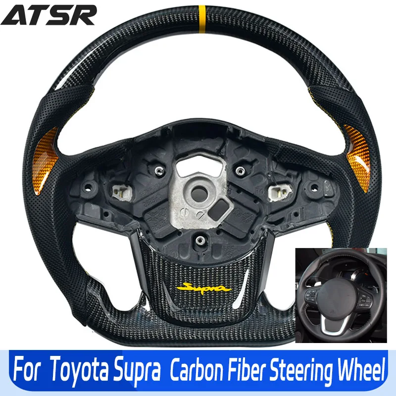 

LED customized Car Steering Wheel Carbon Fiber Perforated Leather Suitable For Toyota Supra A90 GR MK5 2019 2020