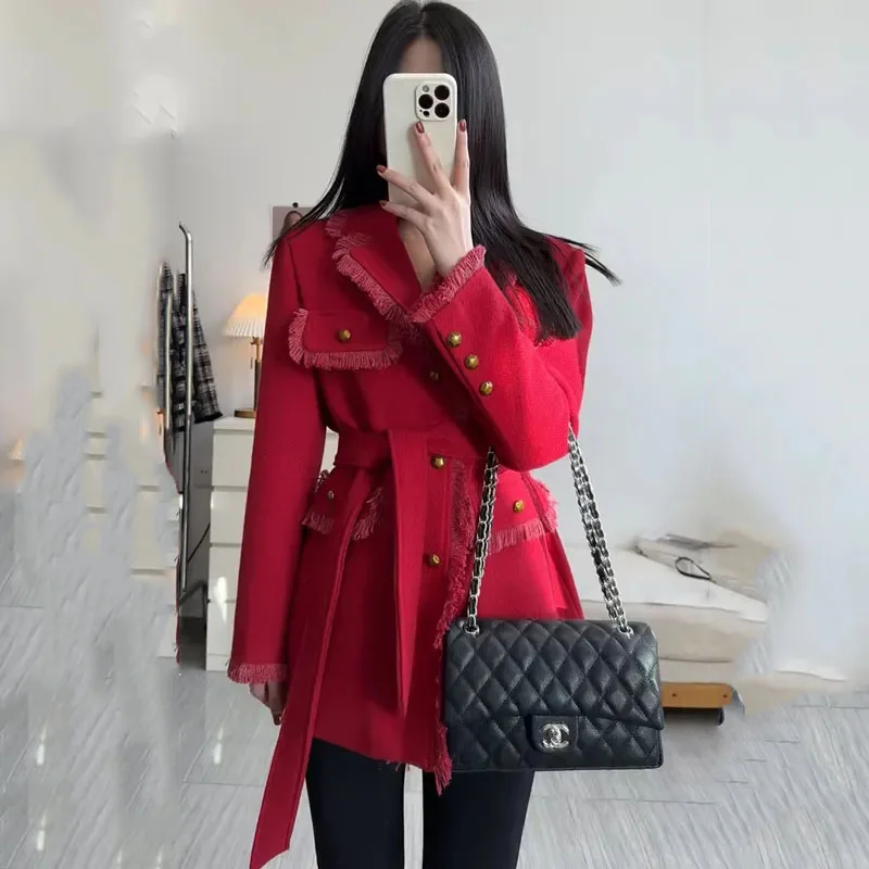 

New Women's Korean Tweed Suit Jacket Small Fragrant Autumn Winter Warm Padded Jacket Thick Female Casual Woolen Trench Coat Tide