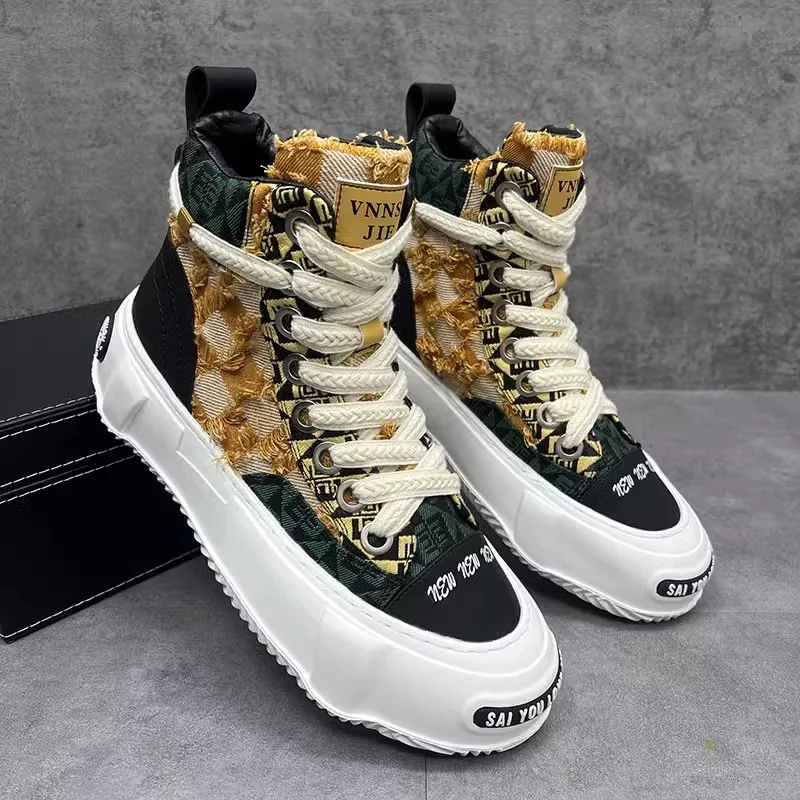 Retro Mixed Color Checkerboard Canvas Shoes Fashion Round Toe Chunky Bottom Height Increasing Man's Sport Shoes Ankle Boots
Retro Mixed Color Checkerboard Canvas Shoes Fashion Round Toe Chunky Bottom Height Increasing Man's Sport Shoes Ankle Boots