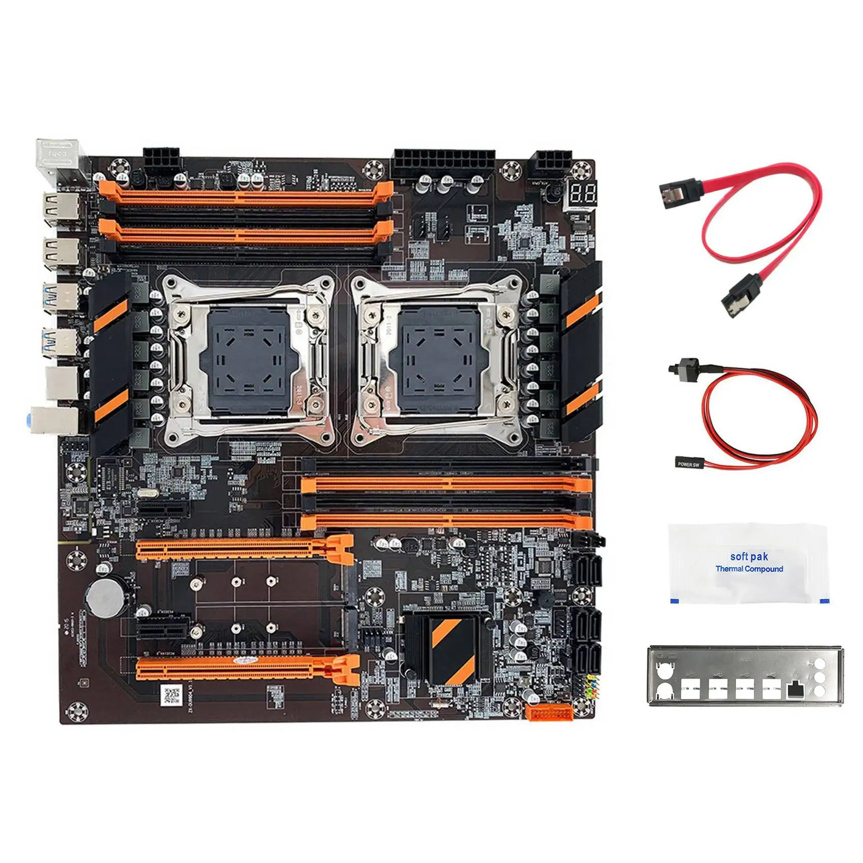 X99 Dual CPU Motherboard+SATA Cable+Switch Cable+Baffle+Thermal Grease LGA 2011 DDR4 Support 2011-V3 CPU Motherboard
X99 Dual CPU Motherboard+SATA Cable+Switch Cable+Baffle+Thermal Grease LGA 2011 DDR4 Support 2011-V3 CPU Motherboard