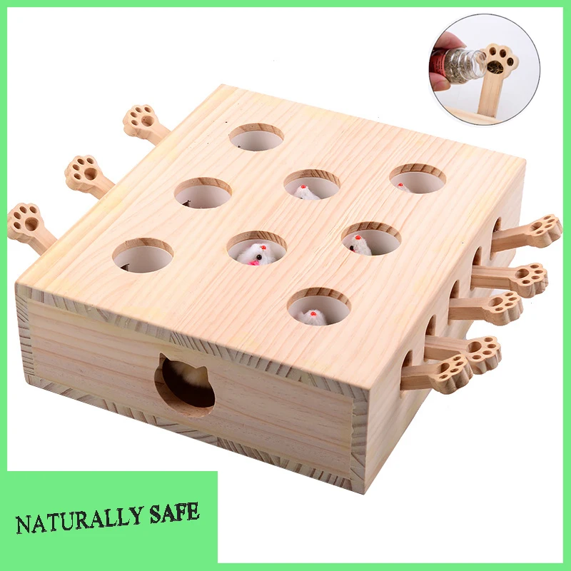 

Wooden Funny Cat Toys Whack Mole Pet Supplies Interactive Whack-a-mole Solid Wood Toys Catch Mice Game For Indoor Cats Kitten