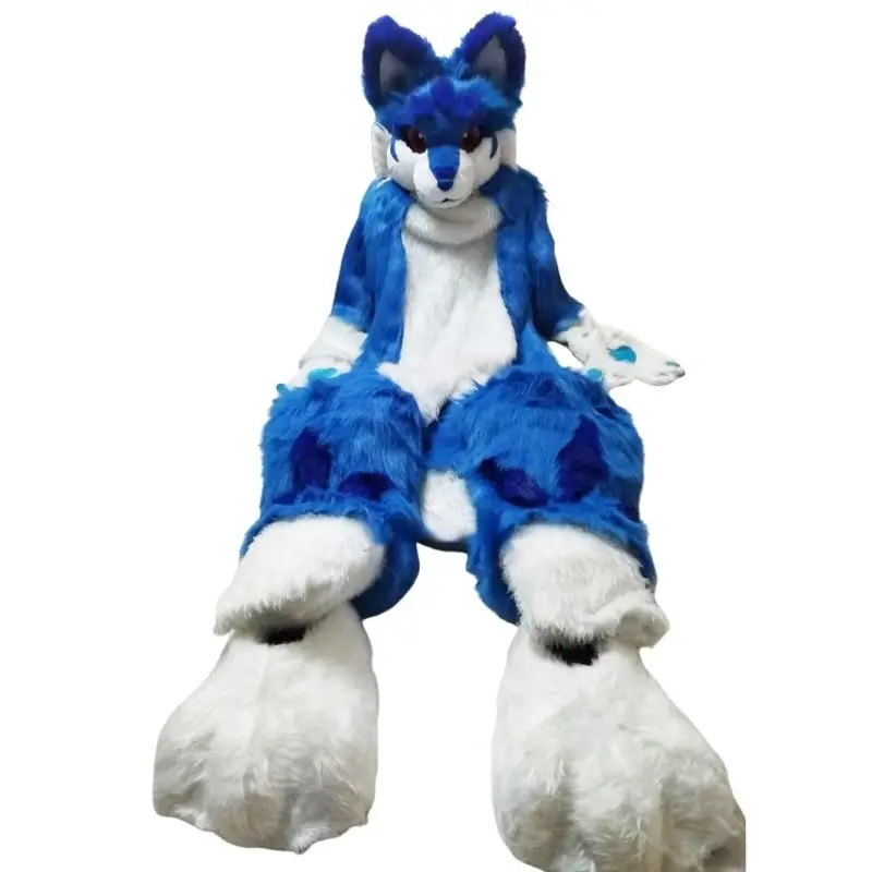 

Blue Long Fur Cosplay Fursuit Husky Dog Fox Mascot Costume Stuffed Animals Fursuit for Halloween Party