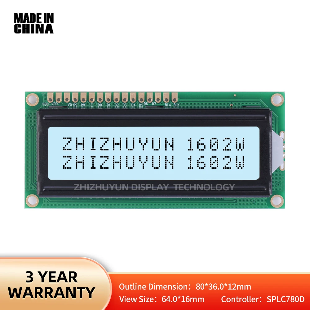 

Lcd1602W Character Screen Monochrome Gray Film Black Text Multiple Word Libraries Lcd Module Controller Splc780D