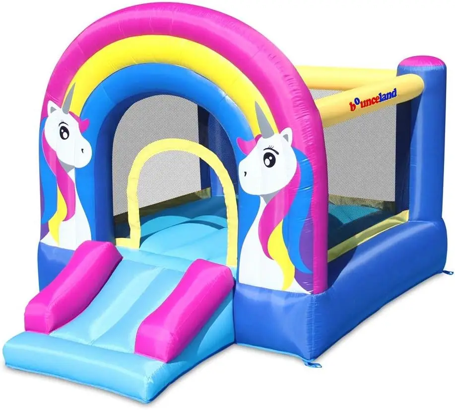 

Bounceland Rainbow Bounce House with Slide, 9.8 ft L x 6.8 ft W x 6.5 ft H inflated Size, UL Certified Blower Included, inflate