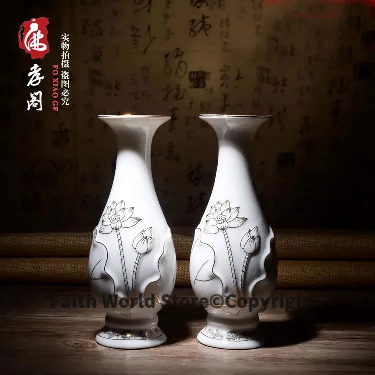 

Wholesale Buddhist supplies # Buddhism Temple FENG SHUI ceremony Guanyin Lotus White porcelain water bottle -