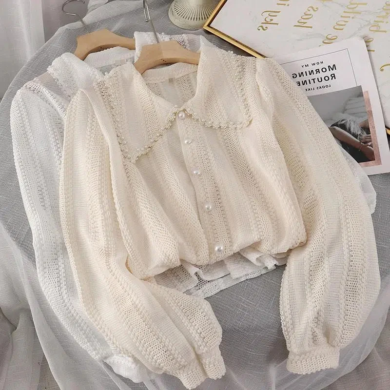 Women Elegant Lace Shirts Summer Fashion Doll Collar Loose Office Ladies Casual Top Harajuku All Match Aesthetic Cardigan Blouse
Women Elegant Lace Shirts Summer Fashion Doll Collar Loose Office Ladies Casual Top Harajuku All Match Aesthetic Cardigan Blouse