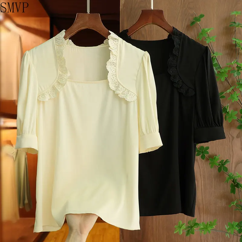 High Quality Retro Square Neck Fashionable Ruffled Silk Shirt 2023 Summer Solid Luxury Short Sleeved T-shirt Silk Top
High Quality Retro Square Neck Fashionable Ruffled Silk Shirt 2023 Summer Solid Luxury Short Sleeved T-shirt Silk Top
