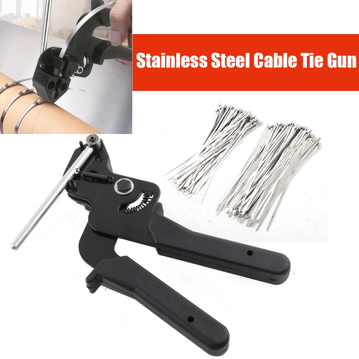 Cable Tie Gun With 200Pcs Stainless Steel Metal Cable Zip Ties Kit, Metal Tie Wrap Gun Kit, Tensioning Cutter Metal Zip Tie Tool
Cable Tie Gun With 200Pcs Stainless Steel Metal Cable Zip Ties Kit, Metal Tie Wrap Gun Kit, Tensioning Cutter Metal Zip Tie Tool