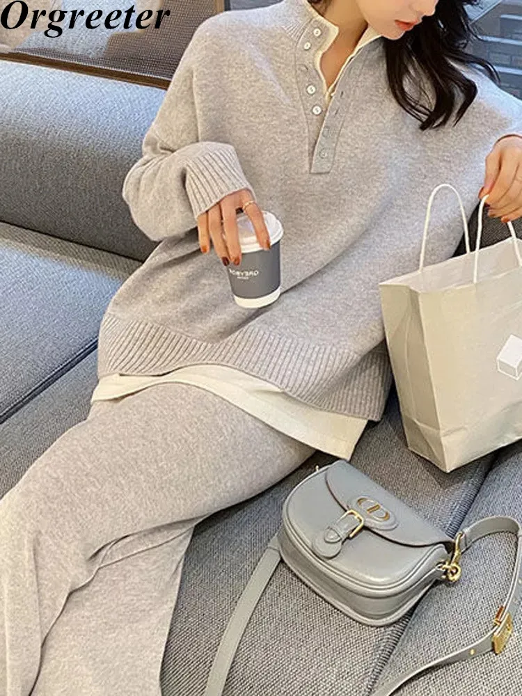 Autumn Winter Warm Knitted Trousers Women Long Sleeve Pullovers & Elastic Waist Wide Leg Pants Female Sweater Set
Autumn Winter Warm Knitted Trousers Women Long Sleeve Pullovers & Elastic Waist Wide Leg Pants Female Sweater Set