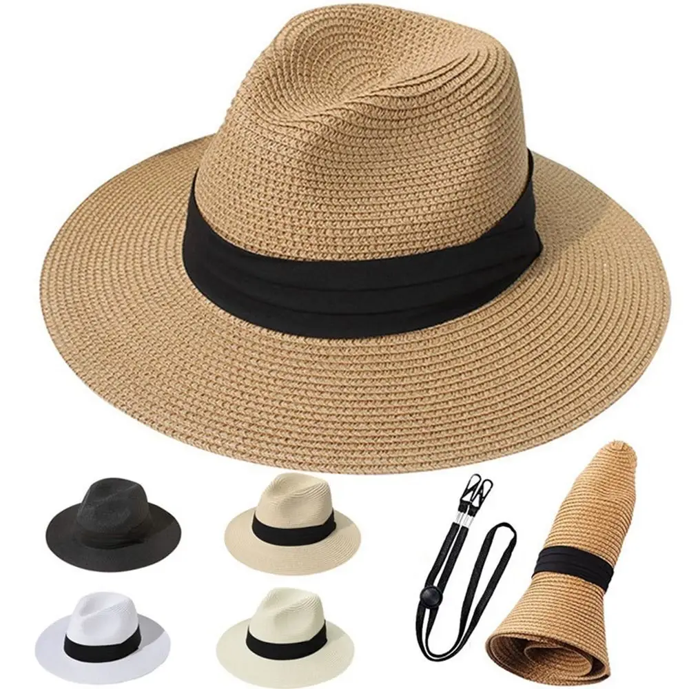 

Foldable Casual Fashion Visor Cap Summer Beach Cap British Style Sunscreen Panama Hat Straw Hat Weave Sun Cap Sun Hat