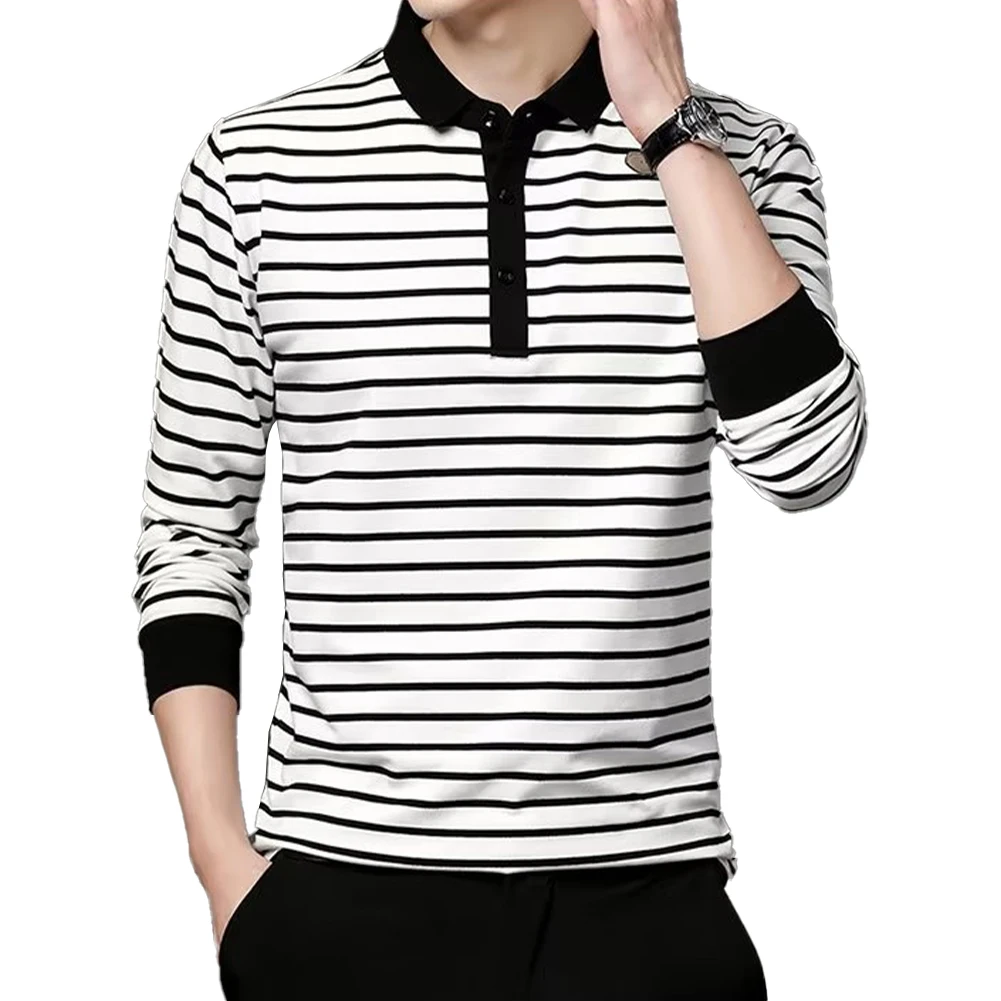

Удобная модная мужская рубашка, Повседневная Формальная офисная Классическая приталенная мягкая полосатая футболка из полиэстера, Деловая блузка