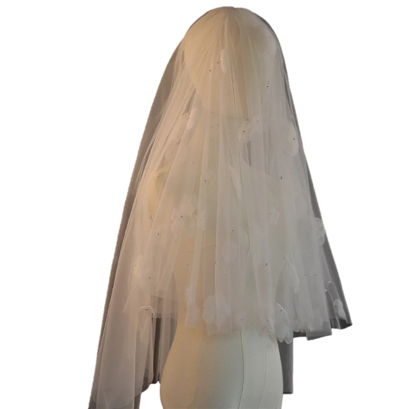 

Свадебная цветочная фата для девичника, девичника, жемчуга, тюль для свадьбы, двухслойная свадебная вуаль, покрывающая голову