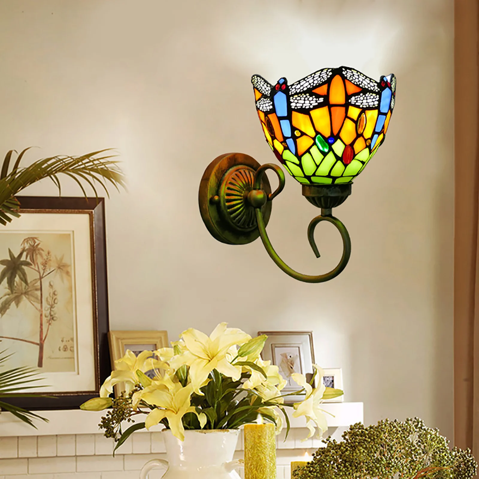 

Tiffany Style Wall Light Wall Lamp Fixture Stained Glass Dragonfly Wall Sconce Wall LED Color BuBBles Glass Living Room Decor