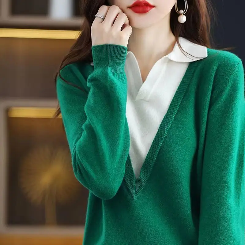 Multiple Colors Temperament Korean Patchwork Two Fake Pieces Thick Turn Down Collar Pullovers Loose Knitting Straight Sweaters
Multiple Colors Temperament Korean Patchwork Two Fake Pieces Thick Turn Down Collar Pullovers Loose Knitting Straight Sweaters