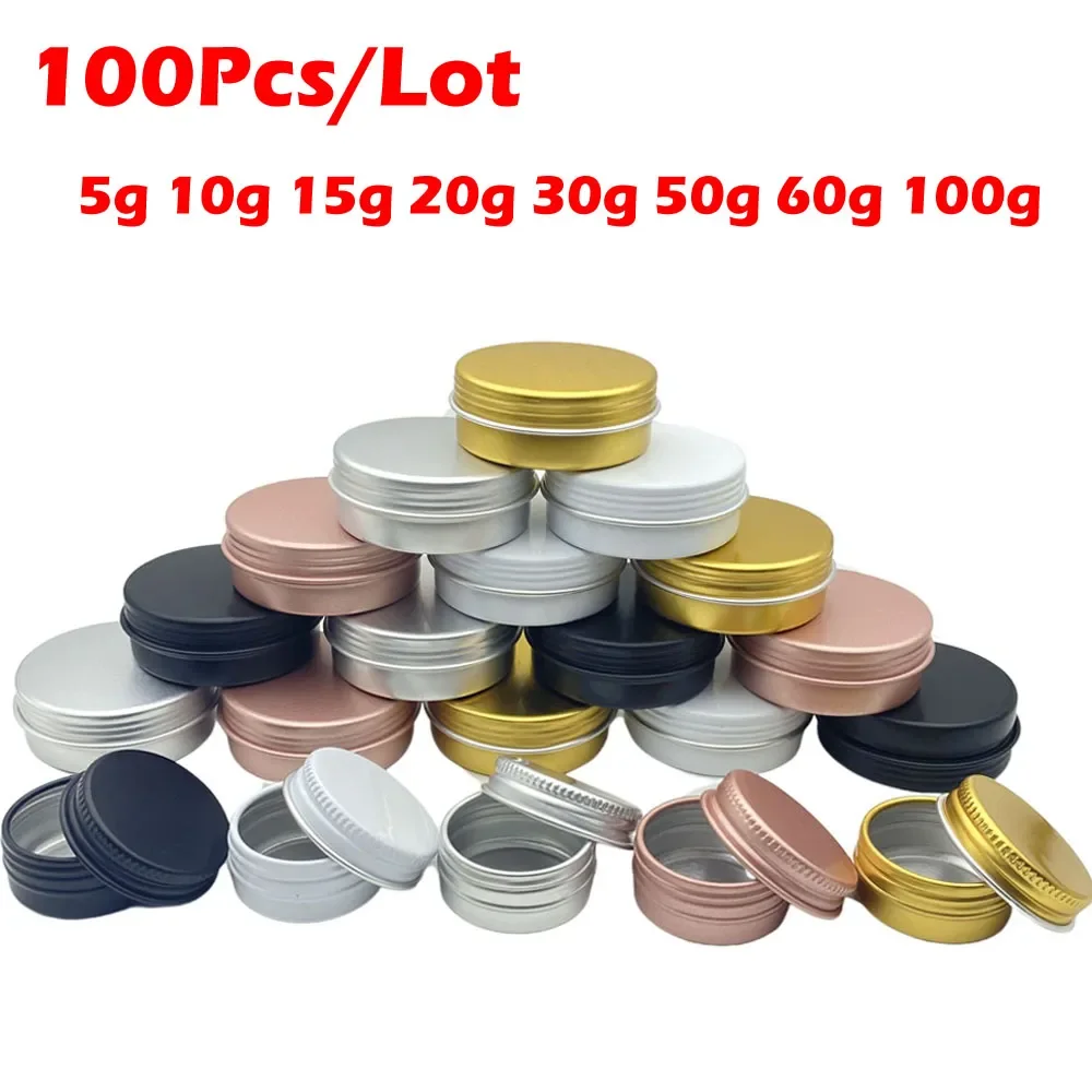 

100PCS 5g 10g 15g 20g 30g 50g 60g 100g Aluminum Tin Jars Metal 50ml Empty Cosmetic Face Care Eye Cream Lip Balm Gloss Packaging