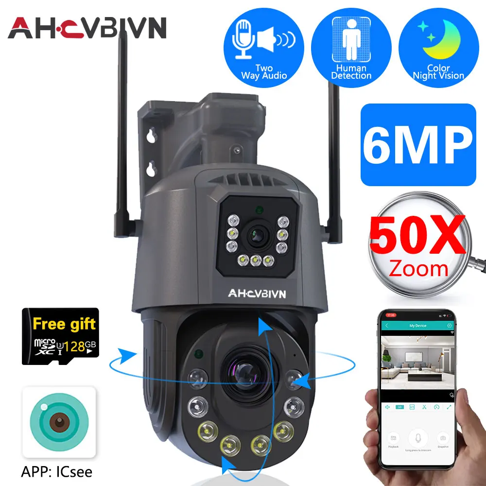 

4K 6MP Motion Detection Surveillance IP Camera 50X Optical Zoom Waterproof PTZ CCTV 200M Night Vision Security WiFi Camera iCsee