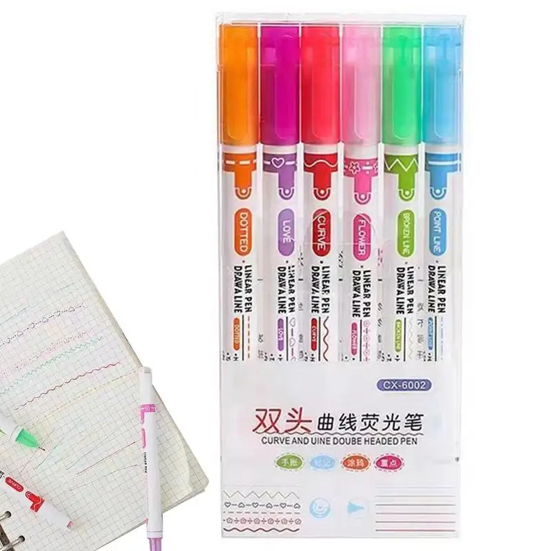 

Flownwing Curved Highlighter 6Pcs Flownwing Flair Pens With 6 Different Curve Shape Fine Tips 6 Colors Mark Lines Aesthetic