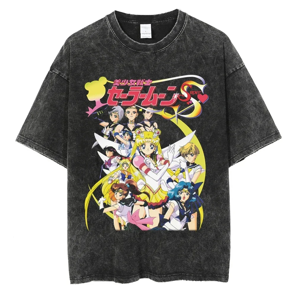 

Men Hip Hop Streetwear Black T-Shirt Japanese Anime Sailor Moon Vintage T Shirt Women Harajuku Cotton Tshirt Short Sleeve Tops