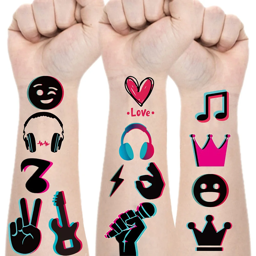 

10 Sheets Music Temporary Tattoos Stickers Mixed Style Hand Wrist Body Art Boy Girl Birthday Gift Disco Music Party Decor Favors