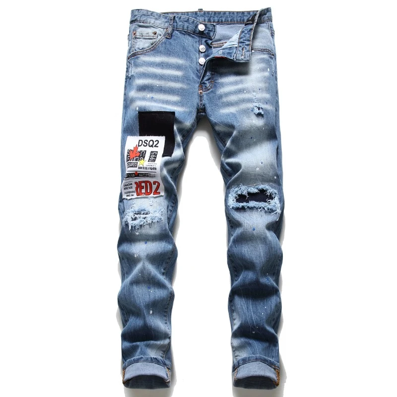 

European Style Dsq2 Italy Brand Men Blue Jeans Pants Men Slim Jeans Patchwork Moto & Biker D2 Skinny Jeans for Men