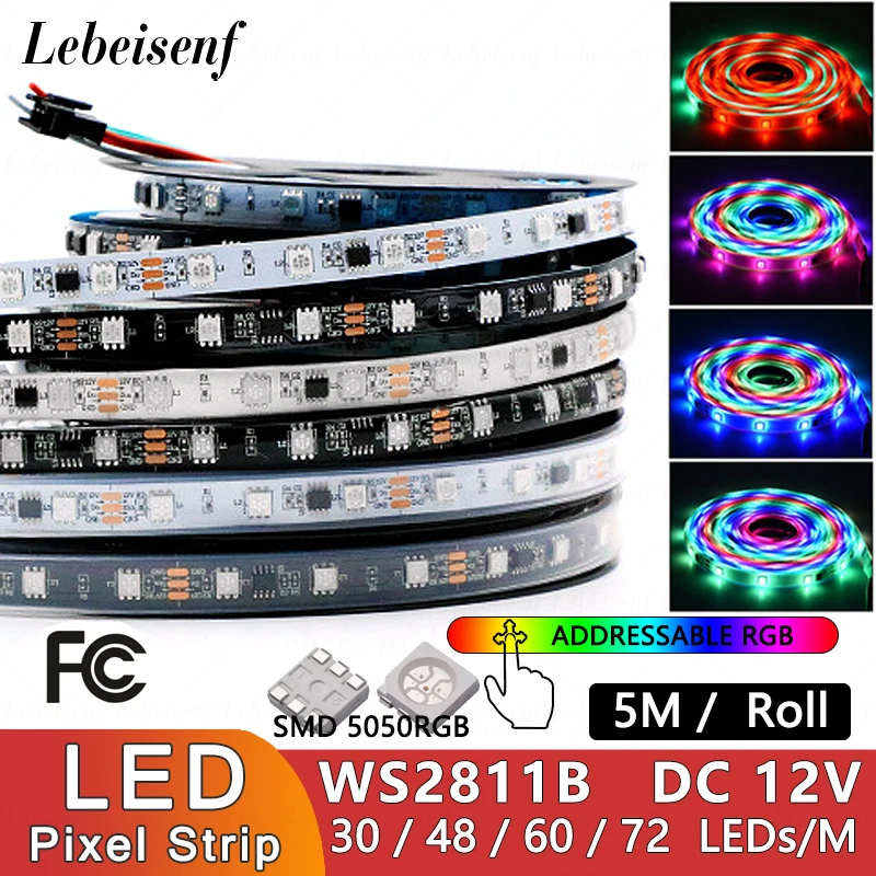 

Светодиодная лента WS2811 RGB IC 5050 SMD, 5 м, 12 В постоянного тока, светодиоды 150/240/300/360, адресные цифровые водонепроницаемые волшебные цветные гибкие лампы