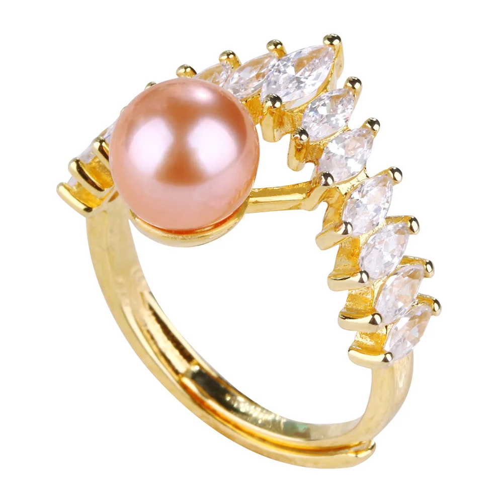 

Freshwater Pearl Ring Adjustable Ring 925 Sterling Silver Ring Gold Engagement Jewelry Fashion Gift Jewellery Women anillos