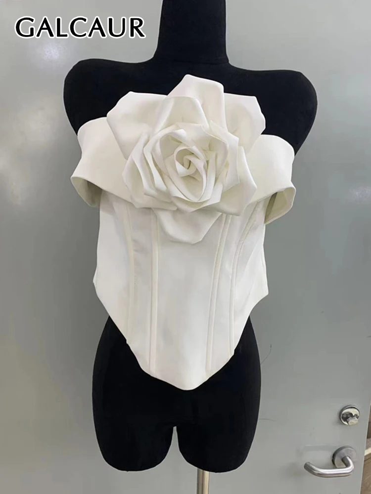 

GALCAUR Solid Slimming Patchwork Appliques Vests For Women Strapless Sleeveless Spliced Zipper Off Shoulder Backless Vest Female