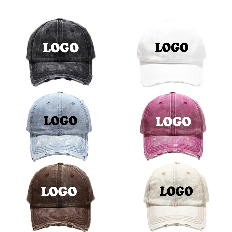 

Customized Logo Tie dyed Baseball Cap Snapback Hat Washed Hole Baseball Cap New Adjustable Size Cap with Name Customized