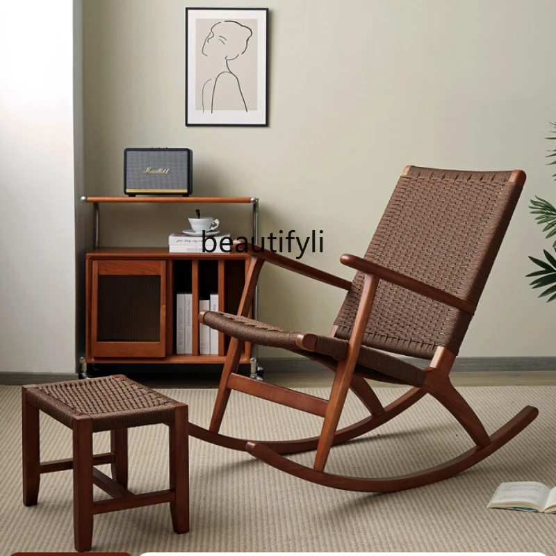 Nordic Retro Rocking Chair Recliner Adult Balcony Home Leisure Solid Wood Rope Woven Leisure Chair
Nordic Retro Rocking Chair Recliner Adult Balcony Home Leisure Solid Wood Rope Woven Leisure Chair