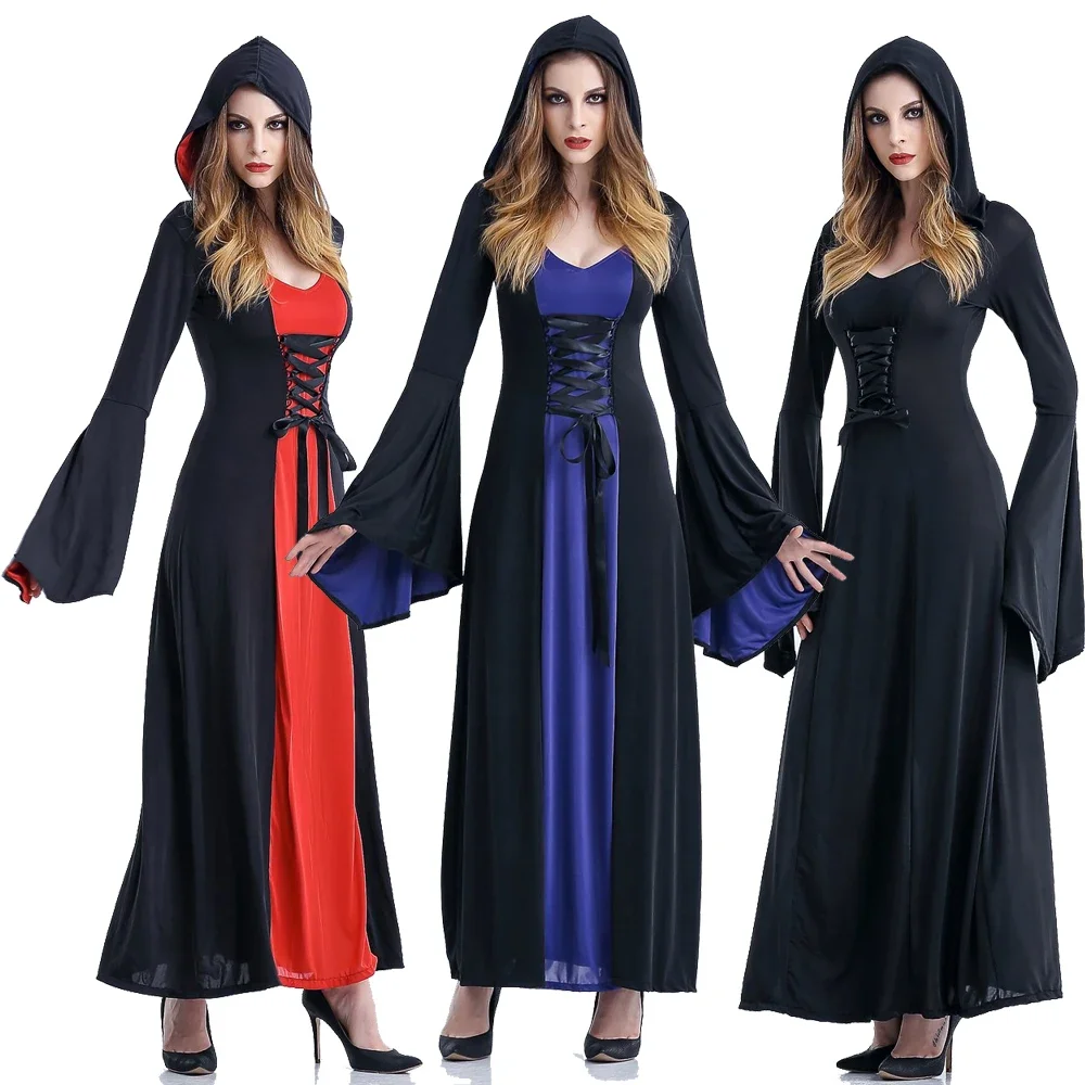 3 Color Medieval Sexy Gothic Witch Hooded Dress Adult Women Halloween Costumes Vampire Witch Party Masquerade Long Dress
3 Color Medieval Sexy Gothic Witch Hooded Dress Adult Women Halloween Costumes Vampire Witch Party Masquerade Long Dress