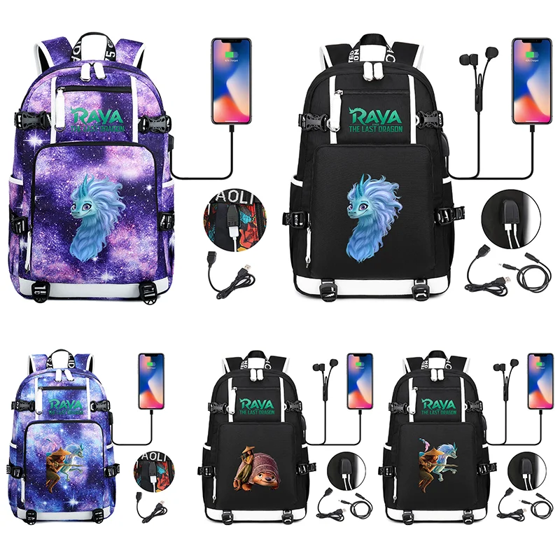 

Raya and The Last Dragon Multifuction Boys Students Schoolbag Large Capacity Laptop Bag Waterproof USB Charging Backpack Mochila