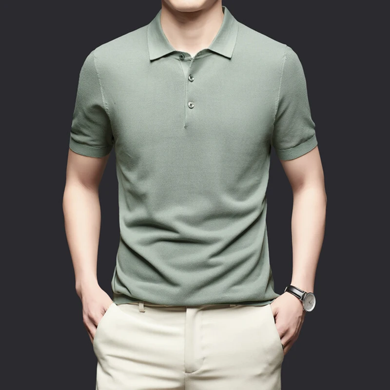 Summer Pure Color Mulberry Silk Short Sleeve Thin T-shirt Men's Lapel Knited Polo Shirt Men's Business Casual Cotton Sweater Men
Summer Pure Color Mulberry Silk Short Sleeve Thin T-shirt Men's Lapel Knited Polo Shirt Men's Business Casual Cotton Sweater Men