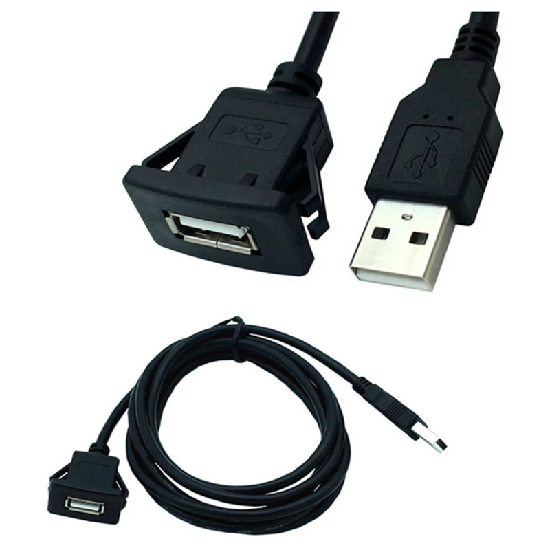 

1M Socket Cable USB 2.0 Auto Car SUV Flush Mount Male to Female Extension Cord Dashboard Panel Audio Line for Motorcycle